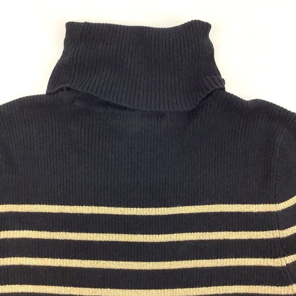 Ralph Lauren Black Gold Striped Turtleneck Sweater Top Ribbed Knit Women Size M - Picture 7 of 13